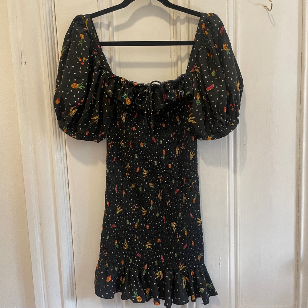Farm Rio tiny fruits smocked mini dress size medium - Picture 8 of 11